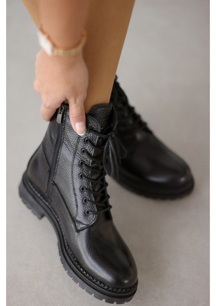 Pablo Hakiki Deri Bağcıklı Kadın Bot - Siyah fiyatları