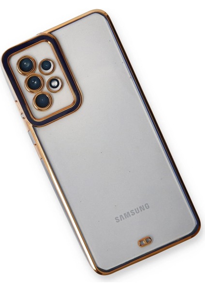 Samsung Galaxy A73 5g Elegant Liva Lens Kapak – (Şeffaf Gövde, Altın Çerçeveli Kamera Koruma) - Mavi modelleri