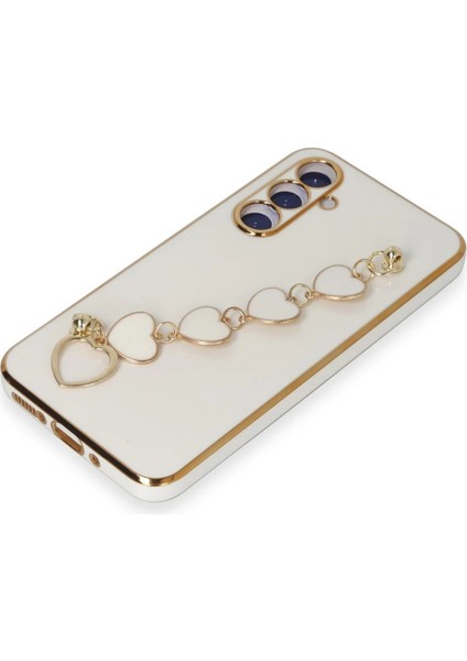 Samsung Galaxy A54 5g Elegant Charm Case (Kalpli Zincirli Kılıf) Elegant Silicone Cover - Beyaz fırsatları