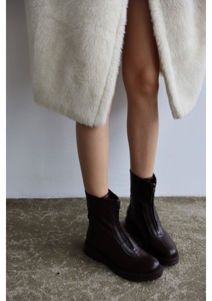 Lundy Hakiki Deri Fermuar Detaylı Kadın Bot-Kahverengi modelleri