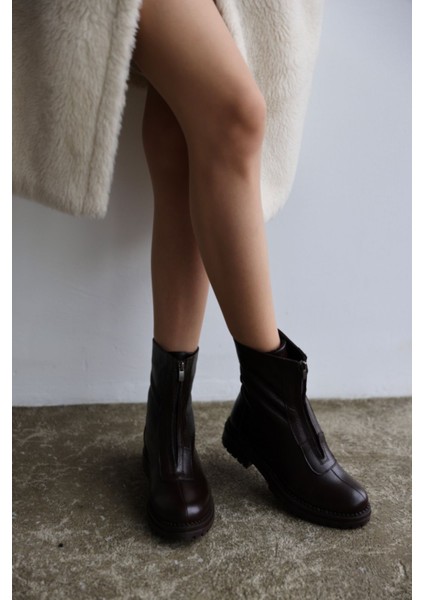 Lundy Hakiki Deri Fermuar Detaylı Kadın Bot-Kahverengi fırsatları