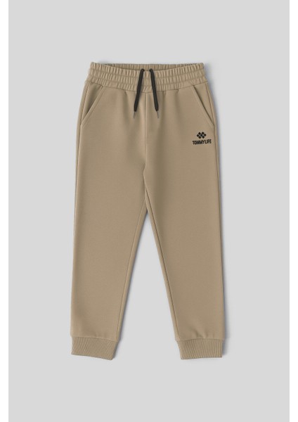 Koyu Bej Standart Fit Manşetli Ince Erkek Çocuk Eşofman Alt - 11062