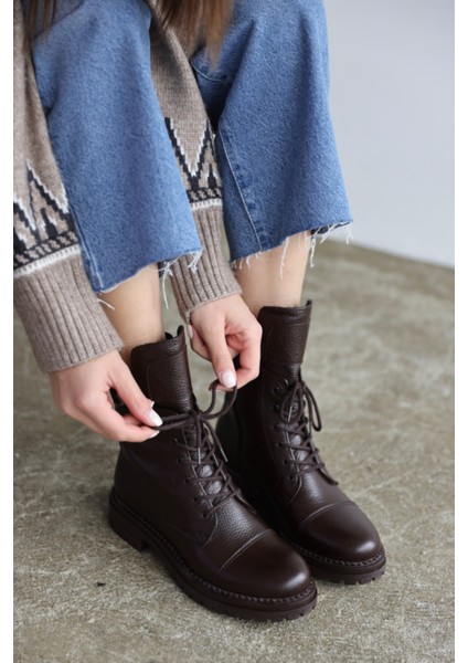 Fallon Hakiki Deri Toka Detaylı Kadın Bot - Kahverengi fiyatları