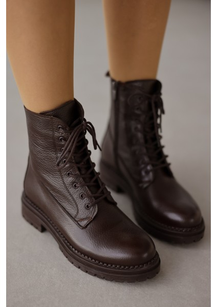 Pablo Hakiki Deri Bağcıklı Kadın Bot - Kahverengi fiyatları