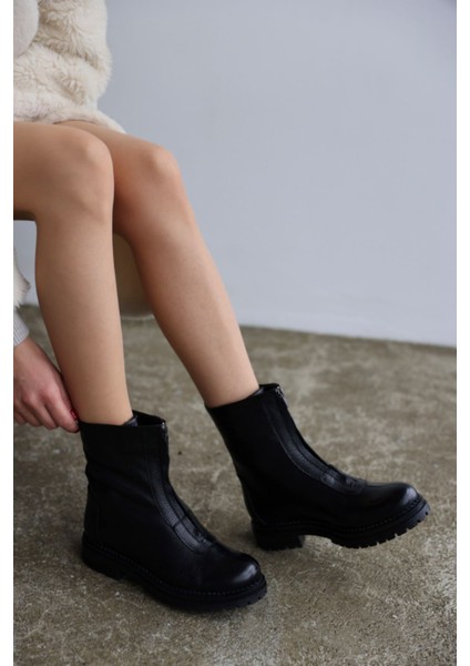 Lundy Hakiki Deri Fermuar Detaylı Kadın Bot - Siyah modelleri