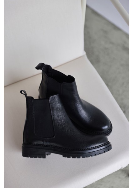 Whitney Hakiki Deri Lastikli Kadın Kısa Bot - Siyah fiyatları