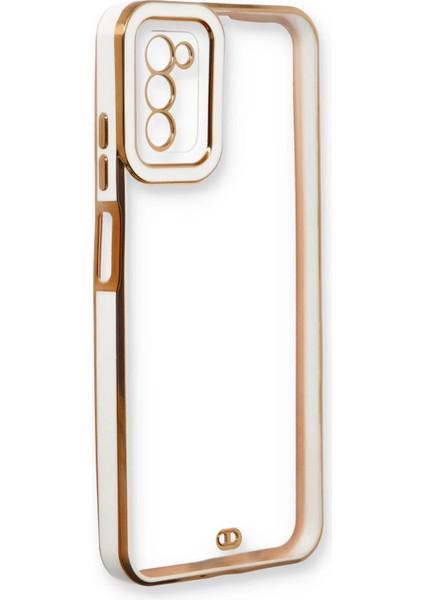 Samsung Galaxy A03S Elegant Liva Lens Kapak – (Şeffaf Gövde, Altın Çerçeveli Kamera Koruma) - Beyaz fırsatları