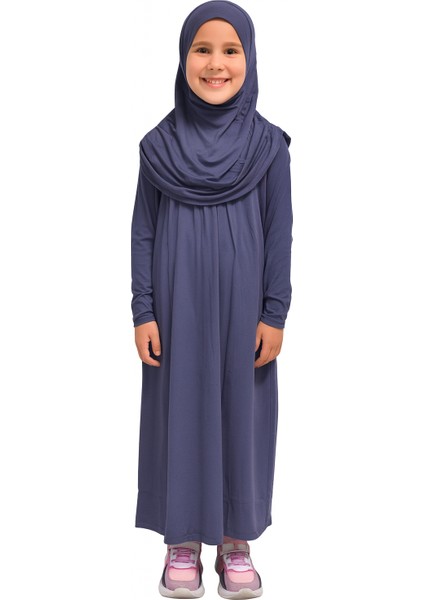Kendinden Başörtülü Çocuk Penye Namaz Elbisesi – 9-10-11 YAŞ/110 Cm| Kız Çocuk Için Namaz Kıyafeti