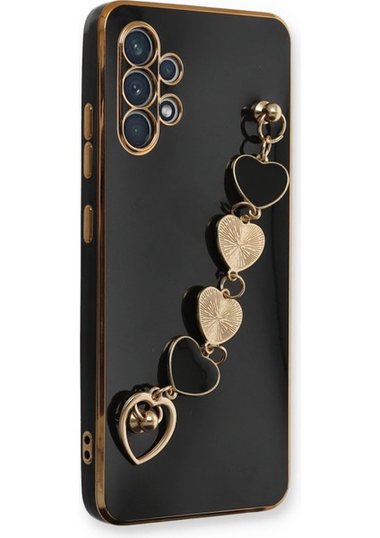Samsung Galaxy A32 Elegant Charm Case (Kalpli Zincirli Kılıf) Elegant Silicone Cover - Siyah