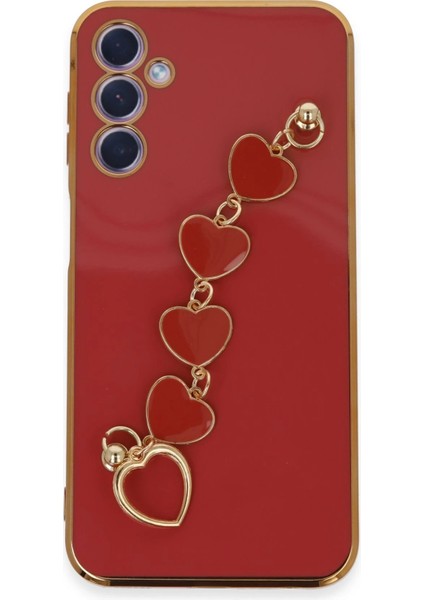 Samsung Galaxy A24 4g Elegant Charm Case (Kalpli Zincirli Kılıf) Elegant Silicone Cover - Kırmızı