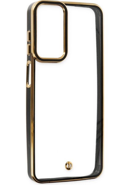 Samsung Galaxy M23 Elegant Liva Lens Kapak – (Şeffaf Gövde, Altın Çerçeveli Kamera Koruma) - Siyah fırsatları