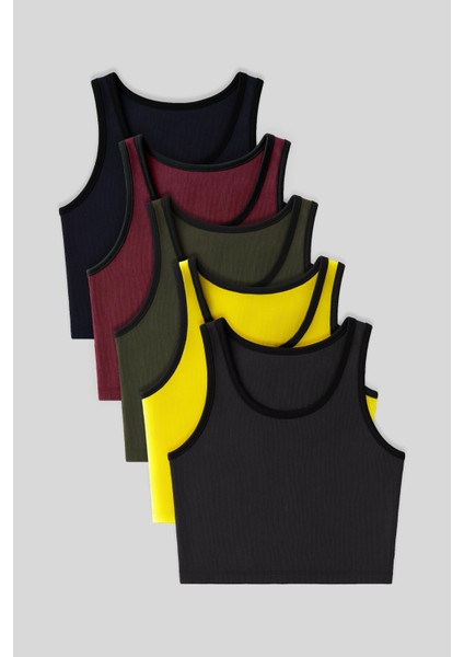 Basic U Yaka 5li Paket Kadın Crop Top Atlet - 97162