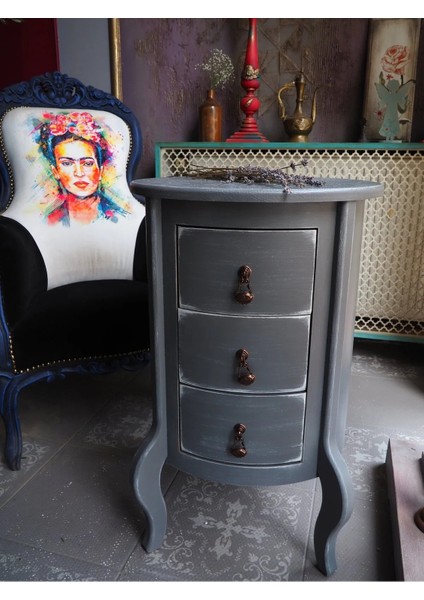 Gri Eskitme 3 Çekmeceli Vintage Komodin fırsatları