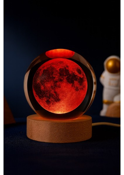 3D Ay Küre Kristal LED Gece Lambası – Usb'li Ahşap Standlı LED Masa Lambası & Gece Lambası Rgb LED fiyatları