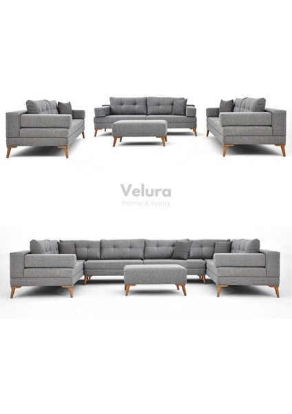 Zeri Modüler Yataklı 3 Adet Üçlü Kanepe & 3'lü Koltuk (3+3+3) - Gri