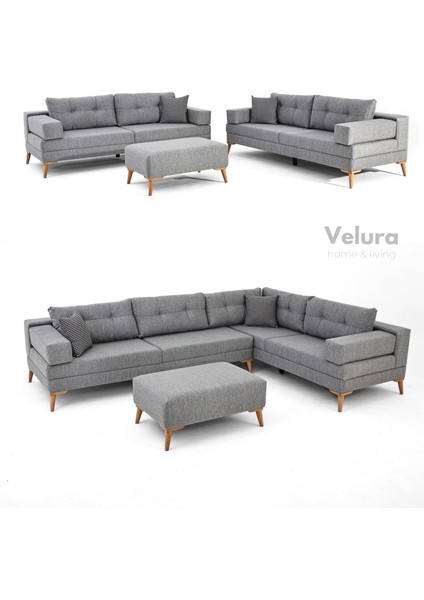 Zeri Modüler Yataklı 3 Adet Üçlü Kanepe & 3'lü Koltuk (3+3+3) - Gri fırsatları