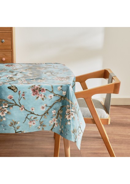 Luna Çiçekli Pvc Masa Örtüsü Turkuaz