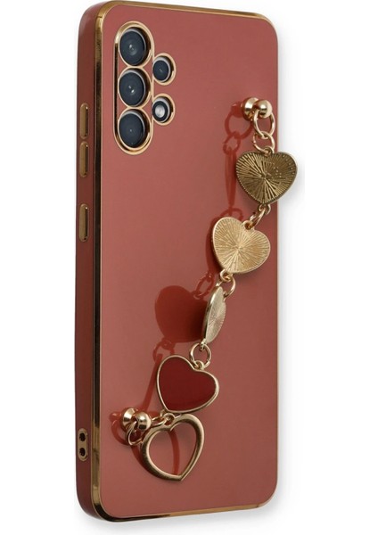 Samsung Galaxy A32 Elegant Charm Case (Kalpli Zincirli Kılıf) Elegant Silicone Cover - Kırmızı