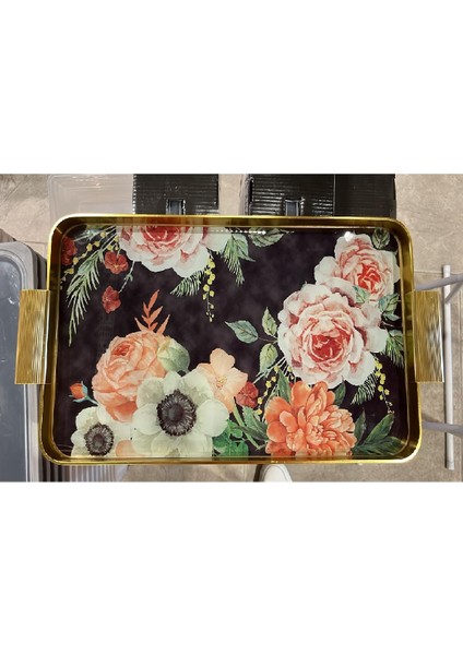 Metal Cam Desenli Tepsi TR-1212