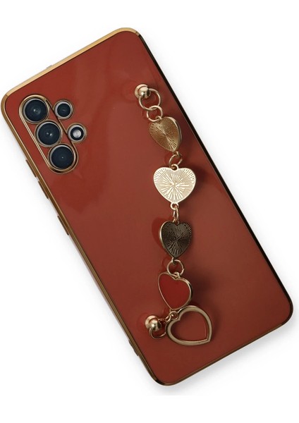 Samsung Galaxy A32 Elegant Charm Case (Kalpli Zincirli Kılıf) Elegant Silicone Cover - Kırmızı modelleri