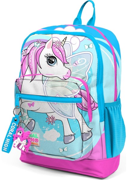 İlkokul Sırt Çantası 4 Bölmeli Ortopedik Unicorn Desenli Mavi Neon Pembe Kız Çocuk 27x38x14 cm fiyatları