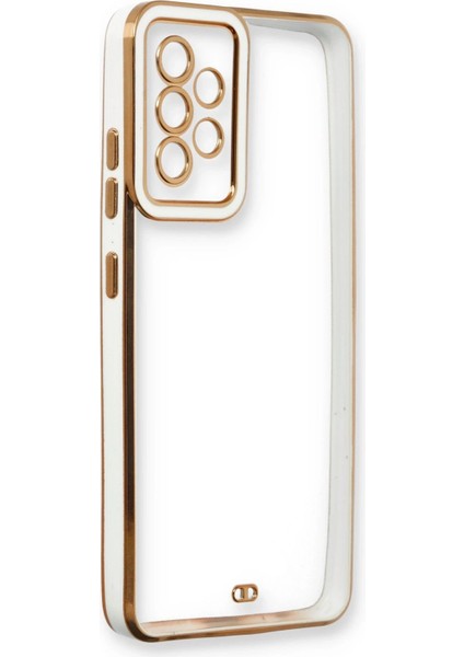 Samsung Galaxy A73 5g Elegant Liva Lens Kapak – (Şeffaf Gövde, Altın Çerçeveli Kamera Koruma) - Beyaz fırsatları