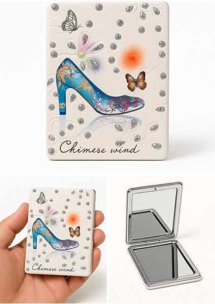 Topuklu Ayakkabı Tasarımlı Simli Büyüteçli Pratik Mini Cep Çanta Makyaj Aynası fiyatları