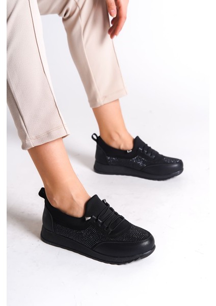 Jet-Vıolet Bağcık-Lastik Ortopedik Taban Taş Detaylı Klasik Babet Anne Ayakkabısı Cst-Siyah fiyatları