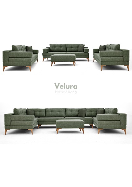 Zeri Modüler Yataklı 3 Adet Üçlü Kanepe & 3'lü Koltuk (3+3+3) - Yeşil