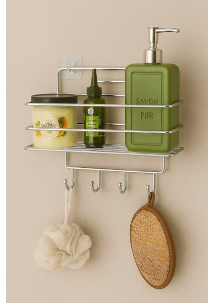 Paslanmaz Krom Yapışkanlı Banyo Duş Rafı Şampuanlık, 4 Kancalı, Dayanıklı, Şık Düzenleyici - Tş-01 fırsatları