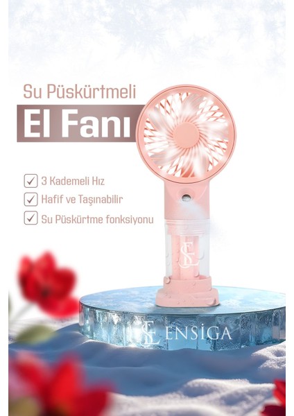 Su Püskürtmeli Serinletici Sprey El Fanı (Mavi/pembe/yeşil)