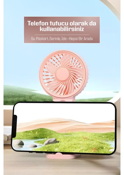 Su Püskürtmeli Serinletici Sprey El Fanı (Mavi/pembe/yeşil)