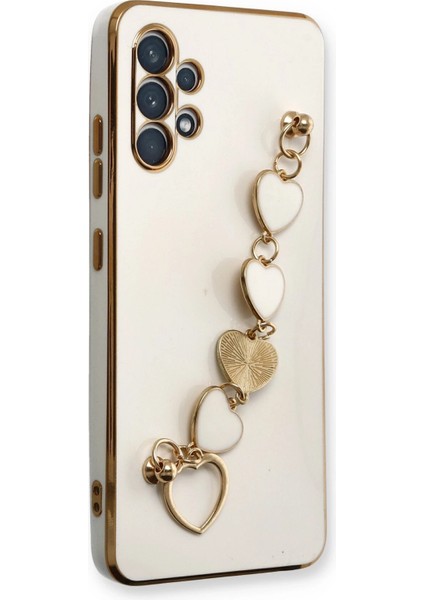 Samsung Galaxy A32 Elegant Charm Case (Kalpli Zincirli Kılıf) Elegant Silicone Cover - Beyaz