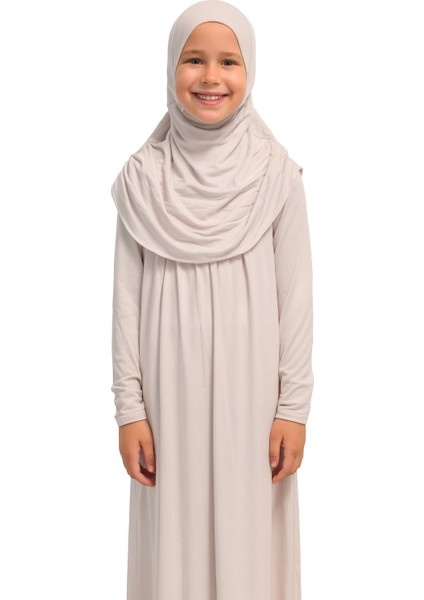 Kendinden Başörtülü Çocuk Penye Namaz Elbisesi – 9-10-11 YAŞ/110 Cm| Kız Çocuk Için Namaz Kıyafeti