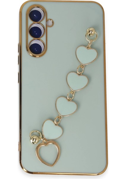 Samsung Galaxy A54 5g Elegant Charm Case (Kalpli Zincirli Kılıf) Elegant Silicone Cover - Su Yeşili