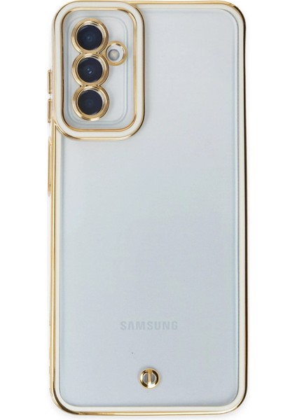 Samsung Galaxy M23 Elegant Liva Lens Kapak – (Şeffaf Gövde, Altın Çerçeveli Kamera Koruma) - Beyaz fiyatları