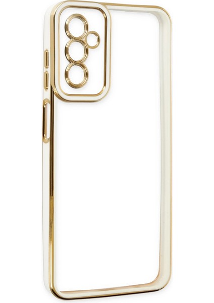 Samsung Galaxy M23 Elegant Liva Lens Kapak – (Şeffaf Gövde, Altın Çerçeveli Kamera Koruma) - Beyaz fırsatları