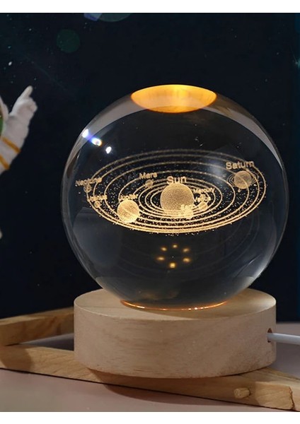 3D Güneş Sistemi Kristal Gün Işığı LED Gece Lambası – Usb'li Ahşap Standlı LED Masa - Gece Lambası fiyatları
