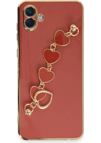 Samsung Galaxy A04 Elegant Charm Case (Kalpli Zincirli Kılıf) Elegant Silicone Cover - Kırmızı