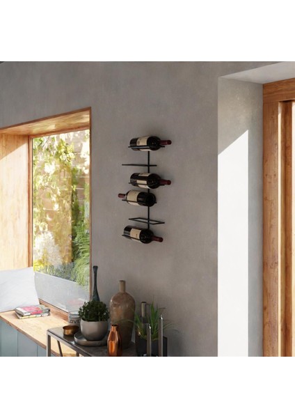 - Modern Metal Şarap Rafı - Duvara Monte 6 Şişelik Şaraplık - Minimalist Ev Bar Dekoru