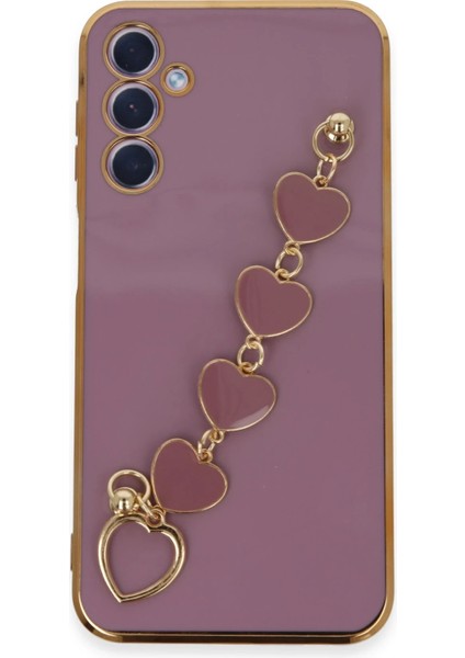 Samsung Galaxy A24 4g Elegant Charm Case (Kalpli Zincirli Kılıf) Elegant Silicone Cover - Mor