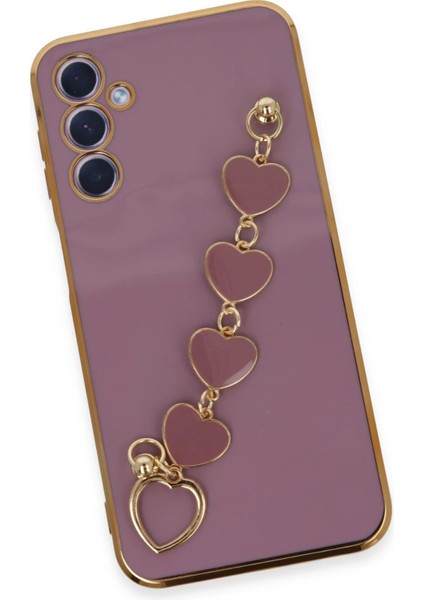 Samsung Galaxy A24 4g Elegant Charm Case (Kalpli Zincirli Kılıf) Elegant Silicone Cover - Mor fırsatları