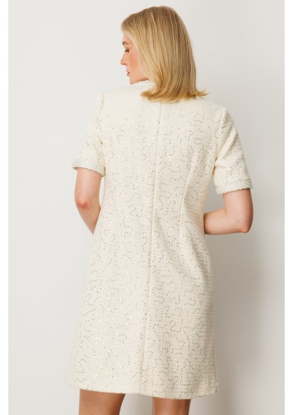 Kadın Boncuk Işlemeli Tüvit Elbise 4003 Ekru fırsatları