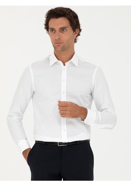 Erkek Beyaz Slim Fit Uzun Kollu Gömlek 50282347-VR013