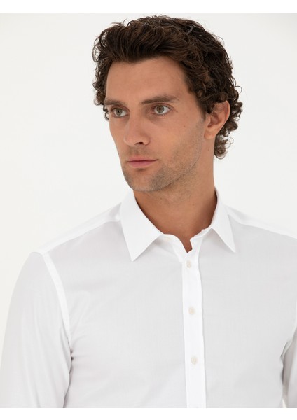 Erkek Beyaz Slim Fit Uzun Kollu Gömlek 50282347-VR013 fiyatları