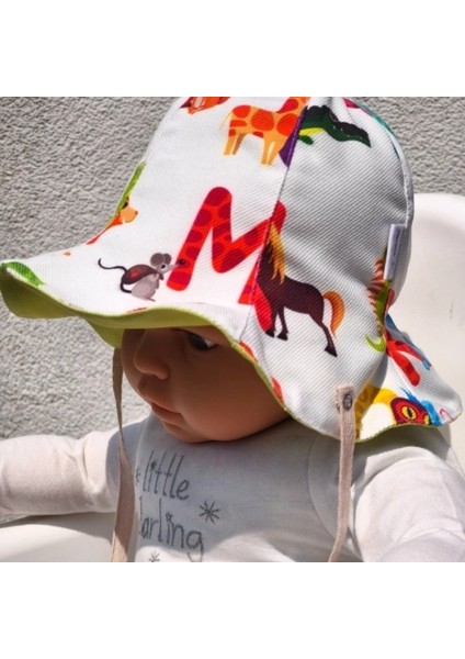 Çift Taraflı Bağlamalı Keten Görünümlü Bebek Bucket Şapka