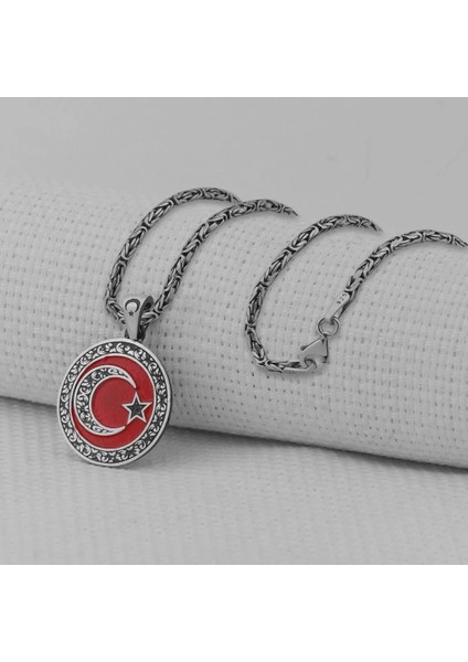 Gravur Işlemeliorta Boy Ay Yıldız 925 Ayar Gümüş Erkek Kolye