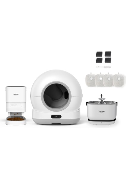 Akıllı Otomatik Kameralı Kedi Tuvaleti Paslanmaz Çelik Kaseli Mama Kabı Akıllı Bataryalı Su Pınarı ve Filtre 4'lü Pet Seti