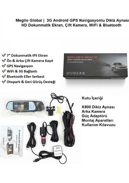 3g Android Gps Navigasyonlu Dikiz Aynası | Hd Dokunmatik Ekran, Çift Kamera, Wifi & Bluetooth fiyatları