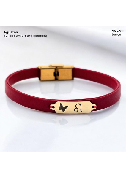 14 Ayar Plakalı Altın Ağustos Ayı Doğumlarına Kırmızı Derili Kelebek Motifli Hediye BILEKLIK-652AY fiyatları